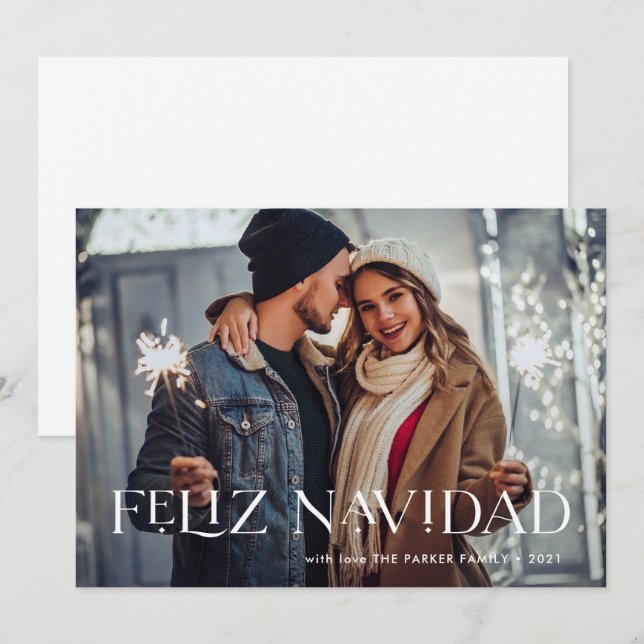Cartes Pour Fêtes Annuelles Elegant Feliz Navidad | Une photo de Noël (Devant / Derrière)