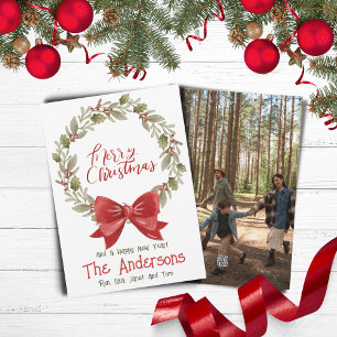 Cartes Pour Fêtes Annuelles Élégant Festif Joyeux Noël Wreath Red Bow