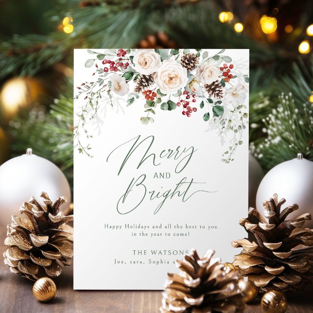 Cartes Pour Fêtes Annuelles Elegant Festive Floral Merry And Bright Christmas (Elegant Festive Floral Merry And Bright Christmas Holiday Card)