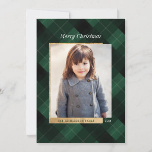 Cartes Pour Fêtes Annuelles Elégant Festive Vert Plaid & Or Une photo