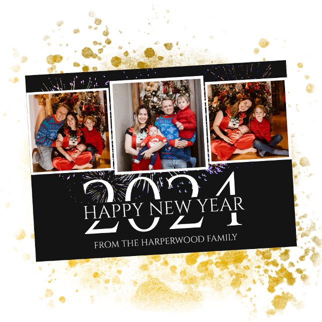 Cartes Pour Fêtes Annuelles Elégant Feu d'artifice moderne Joyeux Nouvel An Tr (Créateur téléchargé)