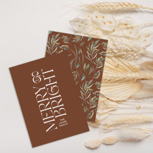 Cartes Pour Fêtes Annuelles Élégant feuillage brun moderne typographie minimal