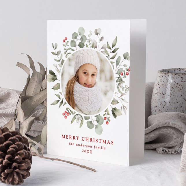 Cartes Pour Fêtes Annuelles Élégant feuillage d'hiver et baies Holly Photo (Créateur téléchargé)