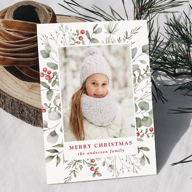 Cartes Pour Fêtes Annuelles Élégant feuillage d'hiver et baies Holly Photo (Créateur téléchargé)