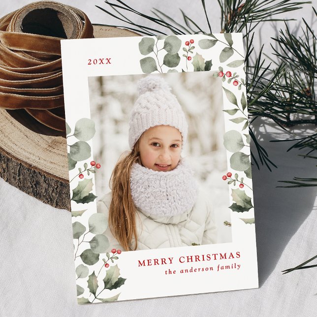 Cartes Pour Fêtes Annuelles Élégant feuillage d'hiver et baies Holly Photo (Créateur téléchargé)