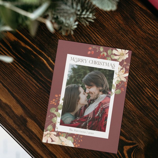 Cartes Pour Fêtes Annuelles Elégant Fleur sauvage Aquarelle Joyeux Noël (Créateur téléchargé)