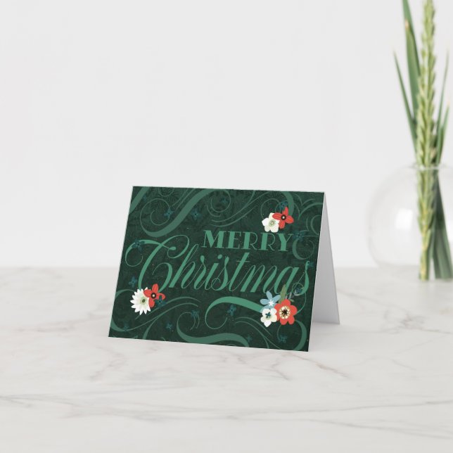 Cartes Pour Fêtes Annuelles Élégant Fleur vert foncé Joyeux Noël (Devant)