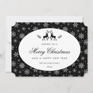 Cartes Pour Fêtes Annuelles Élégant flocon de neige et renne noir et blanc