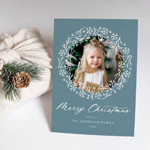 Cartes Pour Fêtes Annuelles Élégant flocon de neige Wreath Frost Blue Photo