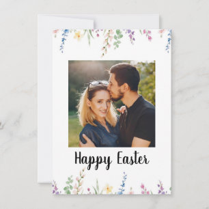 Cartes Pour Fêtes Annuelles Élégant floral aquarelle Photo Joyeuses Pâques