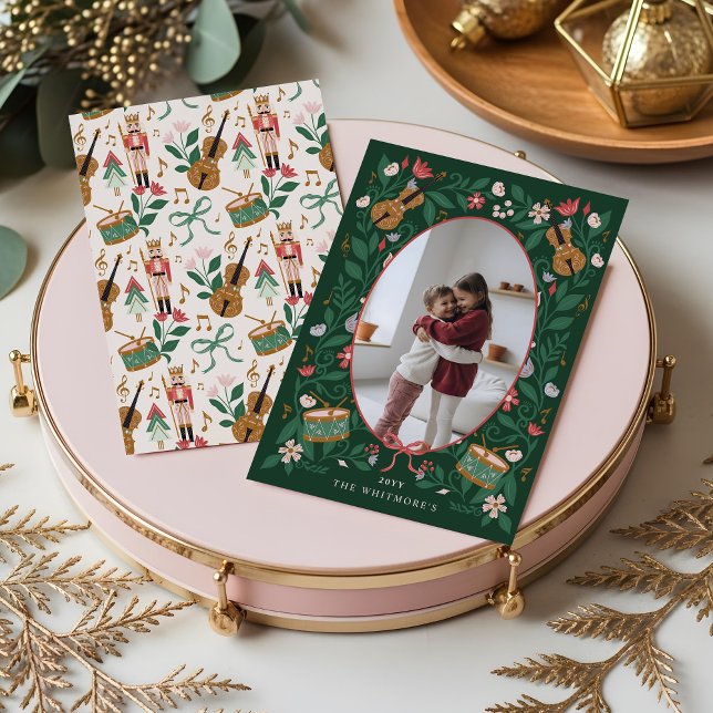 Cartes Pour Fêtes Annuelles Elegant Floral Christmas Nutcracker Ballet Photo (Elegant Floral Christmas Nutcracker Ballet Photo Holiday Card)