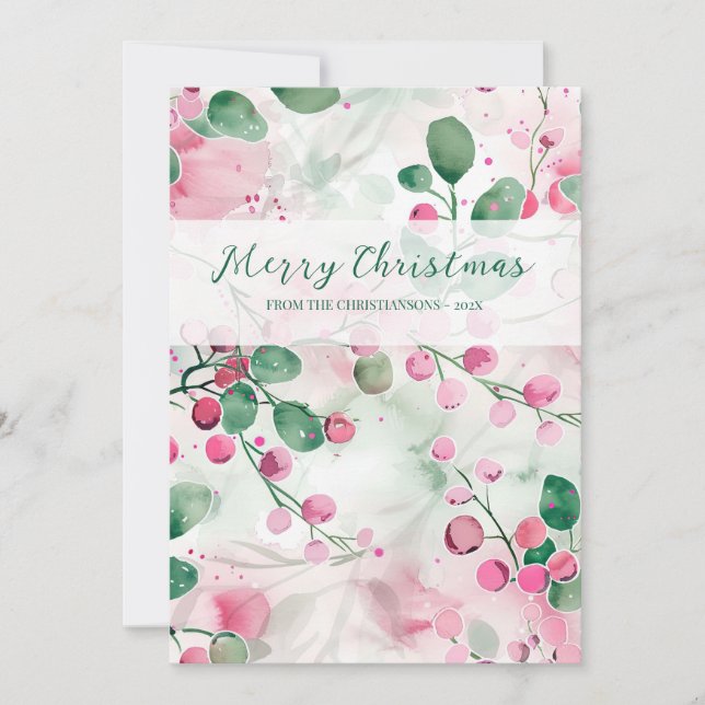 Cartes Pour Fêtes Annuelles Élégant floral de baies roses Noël (Devant)