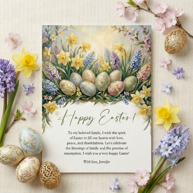 Cartes Pour Fêtes Annuelles Elegant Floral Easter Eggs Spring Religious (Elegant Happy Easter Holiday Card)