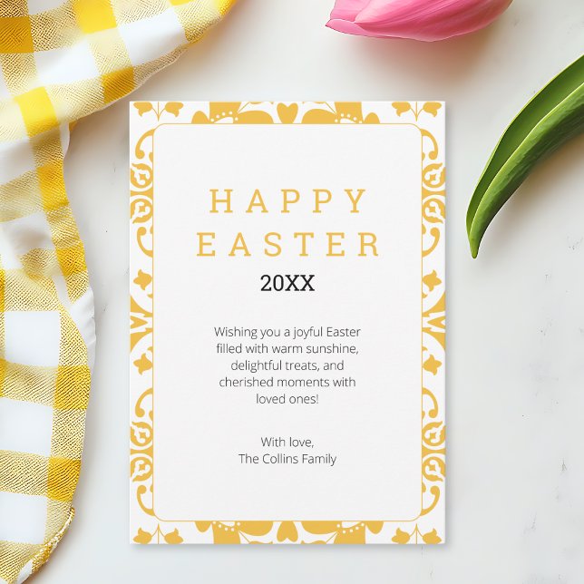 Cartes Pour Fêtes Annuelles Élégant Floral Jaune Chic Moderne Joyeux Pâques (Elegant Floral Yellow Chic Modern Happy Easter Holiday Card)