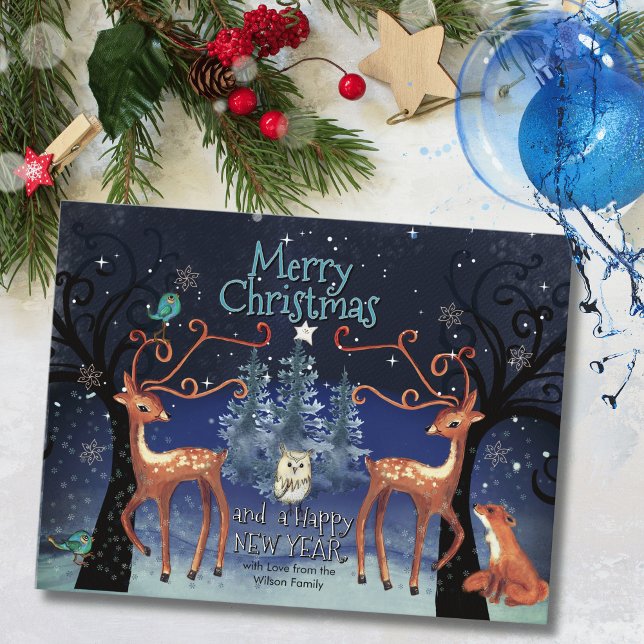 Cartes Pour Fêtes Annuelles Elegant Forest Animals Christmas Postcard | Deer  (Elegant Forest Animals Christmas Postcard  Deer )