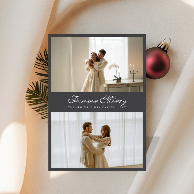 Cartes Pour Fêtes Annuelles Elegant Forever Merry Newlywed Photo Holiday Card (Créateur téléchargé)