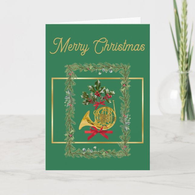 Cartes Pour Fêtes Annuelles Elegant French Horn Christmas Green (Devant)
