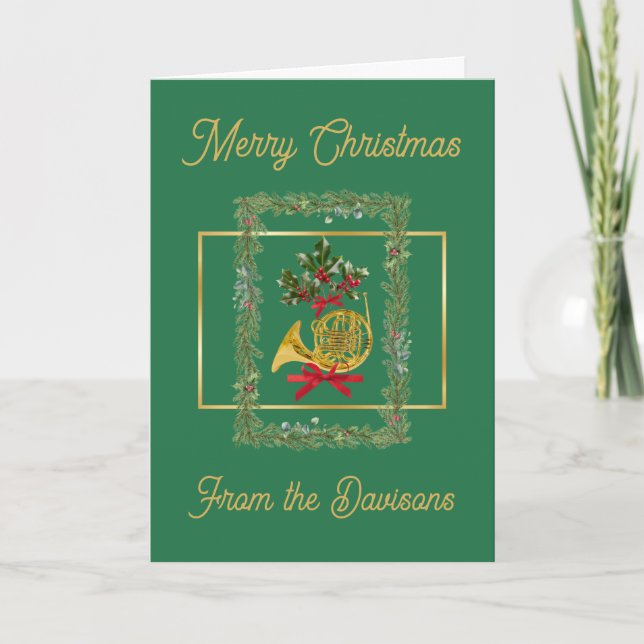 Cartes Pour Fêtes Annuelles Elegant French Horn Christmas Green (Devant)