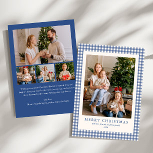Cartes Pour Fêtes Annuelles Élégant Gingham à carreaux bleus 5 photos Noël