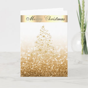 Cartes Pour Fêtes Annuelles Élégant, Glitterie, Bokeh, Arbre de Noël Or Faux