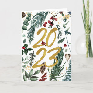 Cartes Pour Fêtes Annuelles Elégant Gold 2023 Pine Festive Bough Floral Photo