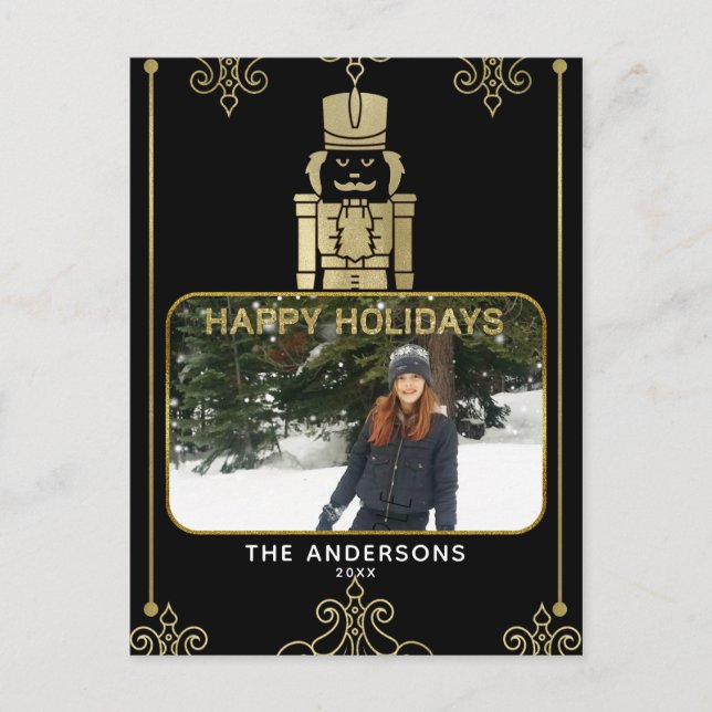 Cartes Pour Fêtes Annuelles Elegant Gold & Black Nutcracker photo de vacances (Devant)