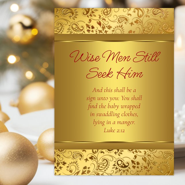 Cartes Pour Fêtes Annuelles Élégant Gold Christian Christmas (Christian Christmas card with elegant gold swirls and Bible scriptures.)