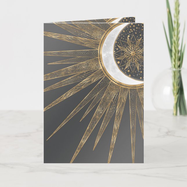 Cartes Pour Fêtes Annuelles Elegant Gold Doodles Sun Moon Mandala Design (Devant)
