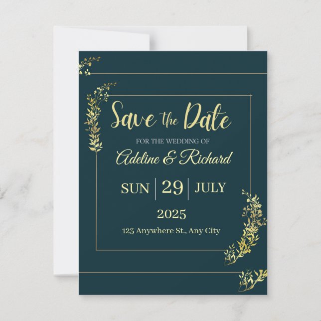 Cartes Pour Fêtes Annuelles Elegant Gold Floral Save The Date Card  (Devant)