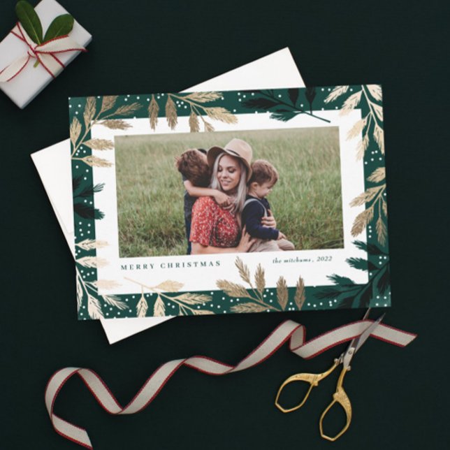 Cartes Pour Fêtes Annuelles Elegant Gold Foil Branches 3 Photo Christmas (Créateur téléchargé)