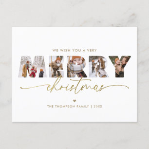 Cartes Pour Fêtes Annuelles Elegant Gold Joyeux Noël Photo Collage