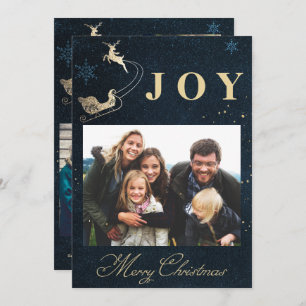 Cartes Pour Fêtes Annuelles Elegant Gold Navy Blue Sky photo Famille Noël