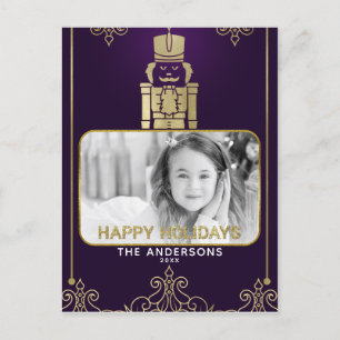 Cartes Pour Fêtes Annuelles Elegant Gold & Purple Nutcracker Photo de vacances
