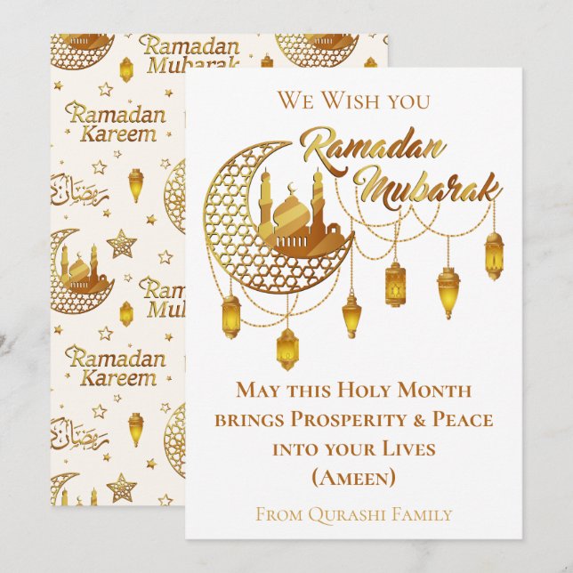 Cartes Pour Fêtes Annuelles Elegant Gold Ramadan Mubarak Mosque Lanterns (Devant / Derrière)