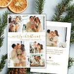 Cartes Pour Fêtes Annuelles Élégant Gold Script 5 Photo Collage Noël<br><div class="desc">Moderne Élégant Simple Calligraphie Or Script 5 Photo Collage Joyeux Noël Carte de vacances. Ce modèle festif, minimaliste, cinq (5) cartes de voeux de vacances photo présente un joli montage photo en grille et dit "Joyeux Noël"! Le texte de salutation "Joyeux Noël" est écrit dans une belle tourbillonnant main fantaisiste...</div>