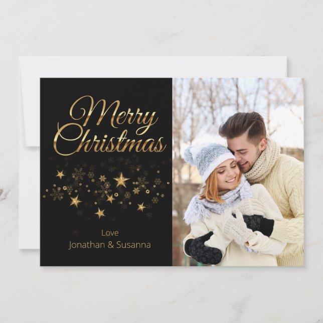 Cartes Pour Fêtes Annuelles Élégant Gold Script Joyeux Noël Photo (Devant)