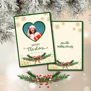 Cartes Pour Fêtes Annuelles Élégant Gold Snowflake Noël Photo de bienvenue