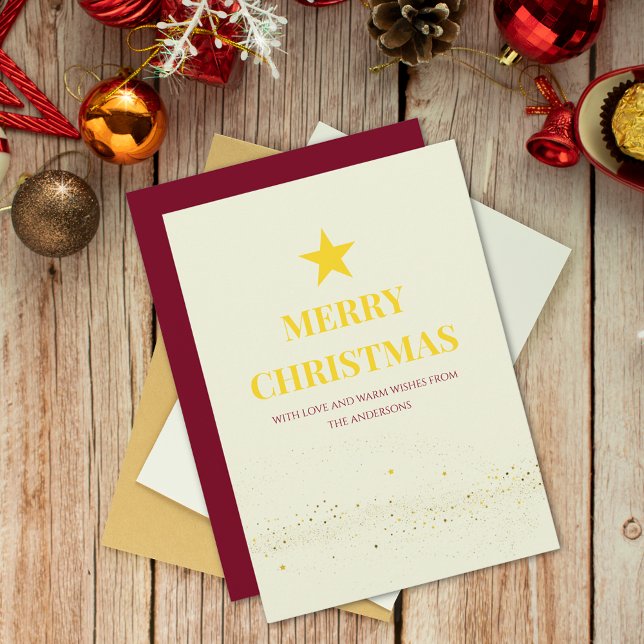 Cartes Pour Fêtes Annuelles Élégant Gold Star Joyeux Noël (Créateur téléchargé)