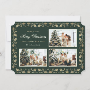 Cartes Pour Fêtes Annuelles Elégant Green Gold Holly Family 3 Photo