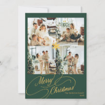 Elegant Green & Gold Merry Christmas Photo -