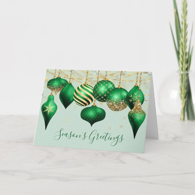 Cartes Pour Fêtes Annuelles Elégant Green Gold Ornaming Business Holiday Card (Devant)