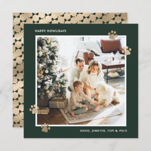 Cartes Pour Fêtes Annuelles Elégant Green Gold Paw Photo Happy Howlidays