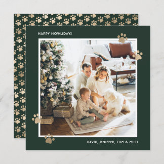 Cartes Pour Fêtes Annuelles Elégant Green Gold Paw Photo Happy Howlidays