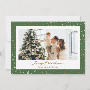 Cartes Pour Fêtes Annuelles Elégant Green Gold Stars Photo Joyeux Noël