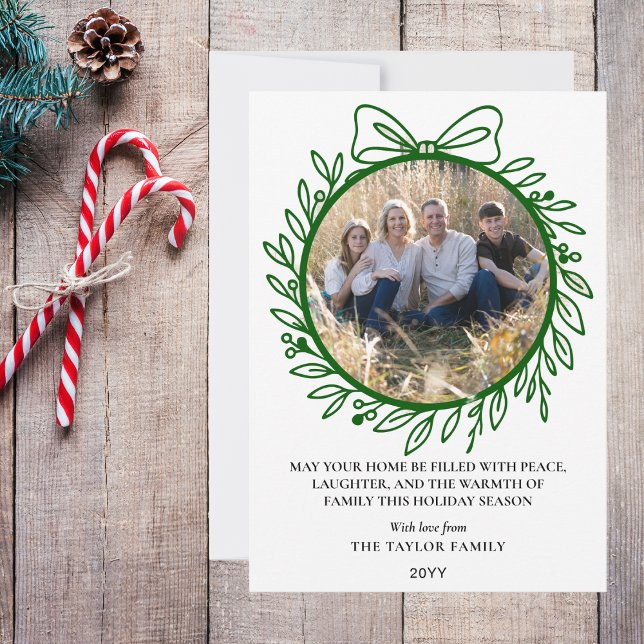 Cartes Pour Fêtes Annuelles Elegant Green Hand Drawn Bow Wreath Christmas (Elegant Green Hand Drawn Bow Wreath Christmas Holiday Card
)
