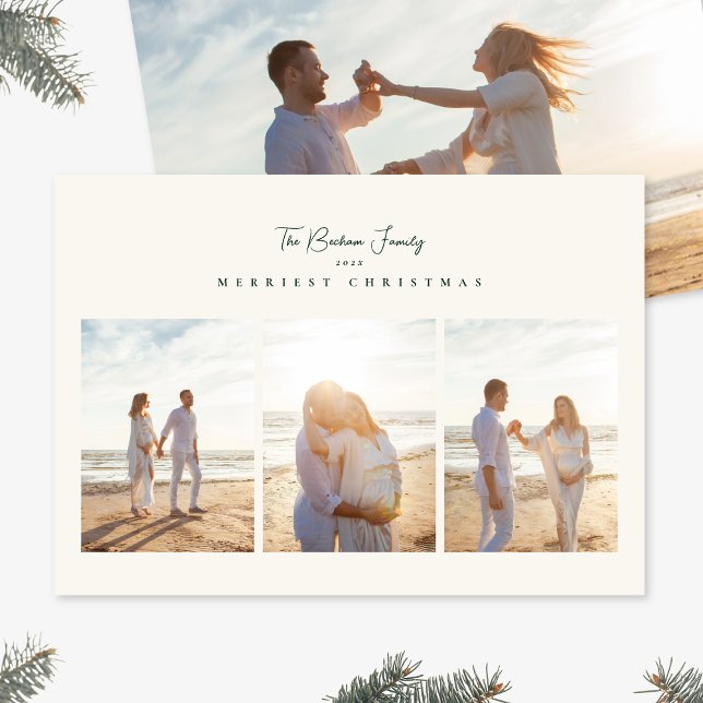 Cartes Pour Fêtes Annuelles elegant green merriest christmas 3 photo collage (Créateur téléchargé)