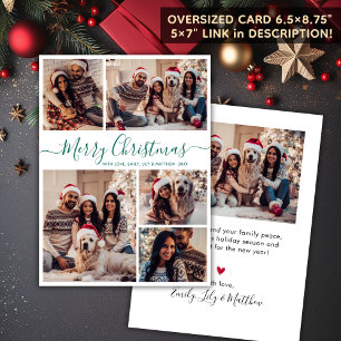 Cartes Pour Fêtes Annuelles Élégant Green Script 5 Photo Collage Noël