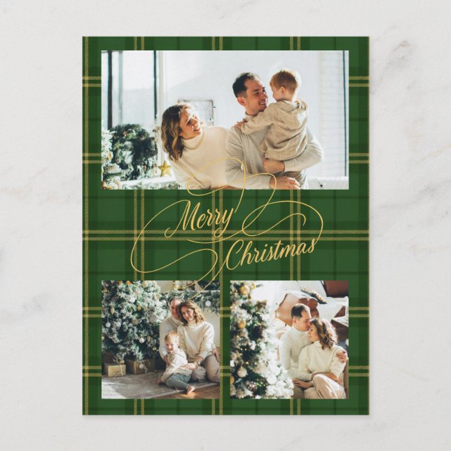 Cartes Pour Fêtes Annuelles Elegant Green Tartan Family Photo Christmas Card (Devant)