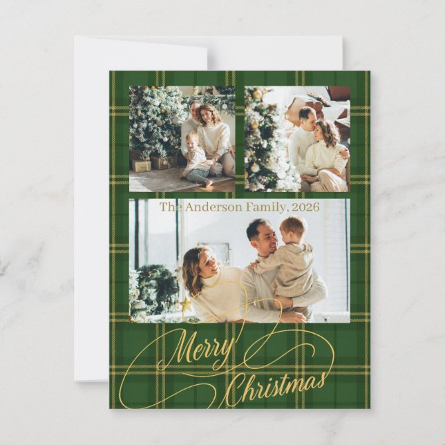 Cartes Pour Fêtes Annuelles Elegant Green Tartan Family Photo Christmas Card (Devant)