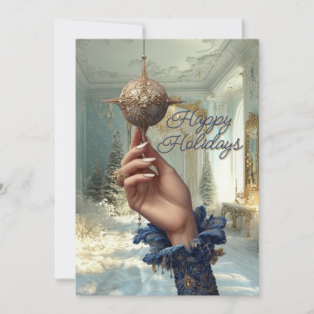 Cartes Pour Fêtes Annuelles Elegant Hand & Ornament Holiday Card (Devant)